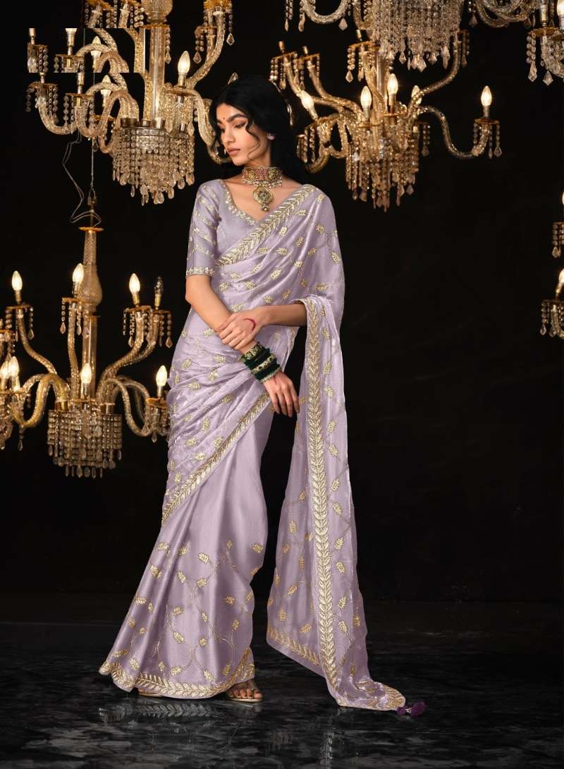 DESIGNER FANCY WEDDING PARTY WEAR INDIAN PURPLE SILK SAREE SM KIMORA 5322 G