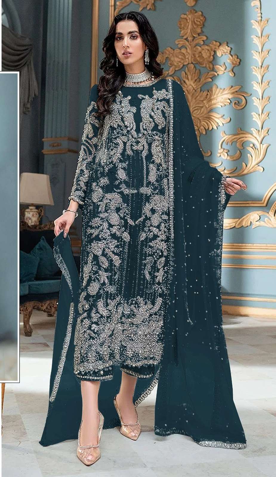 DESIGNER INDIAN PAKISTANI FANCY WEDDING PARTY WEAR RAMA BLUE PAKISTANI GEORGETTE SALWAR SUIT SRH 1056 A