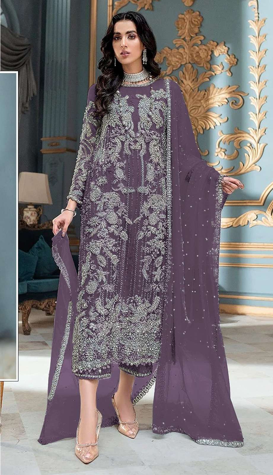 DESIGNER INDIAN PAKISTANI FANCY WEDDING PARTY WEAR LAVENDER PAKISTANI GEORGETTE SALWAR SUIT SRH 1056 B