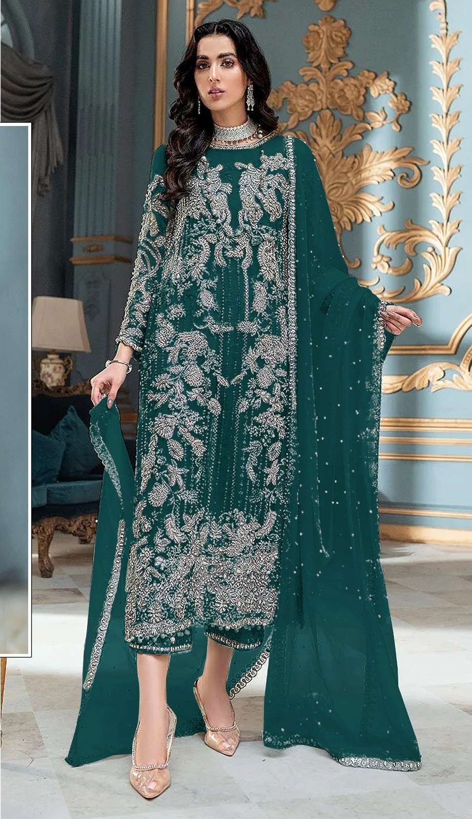 DESIGNER INDIAN PAKISTANI FANCY WEDDING PARTY WEAR GREEN PAKISTANI GEORGETTE SALWAR SUIT SRH 1056 C