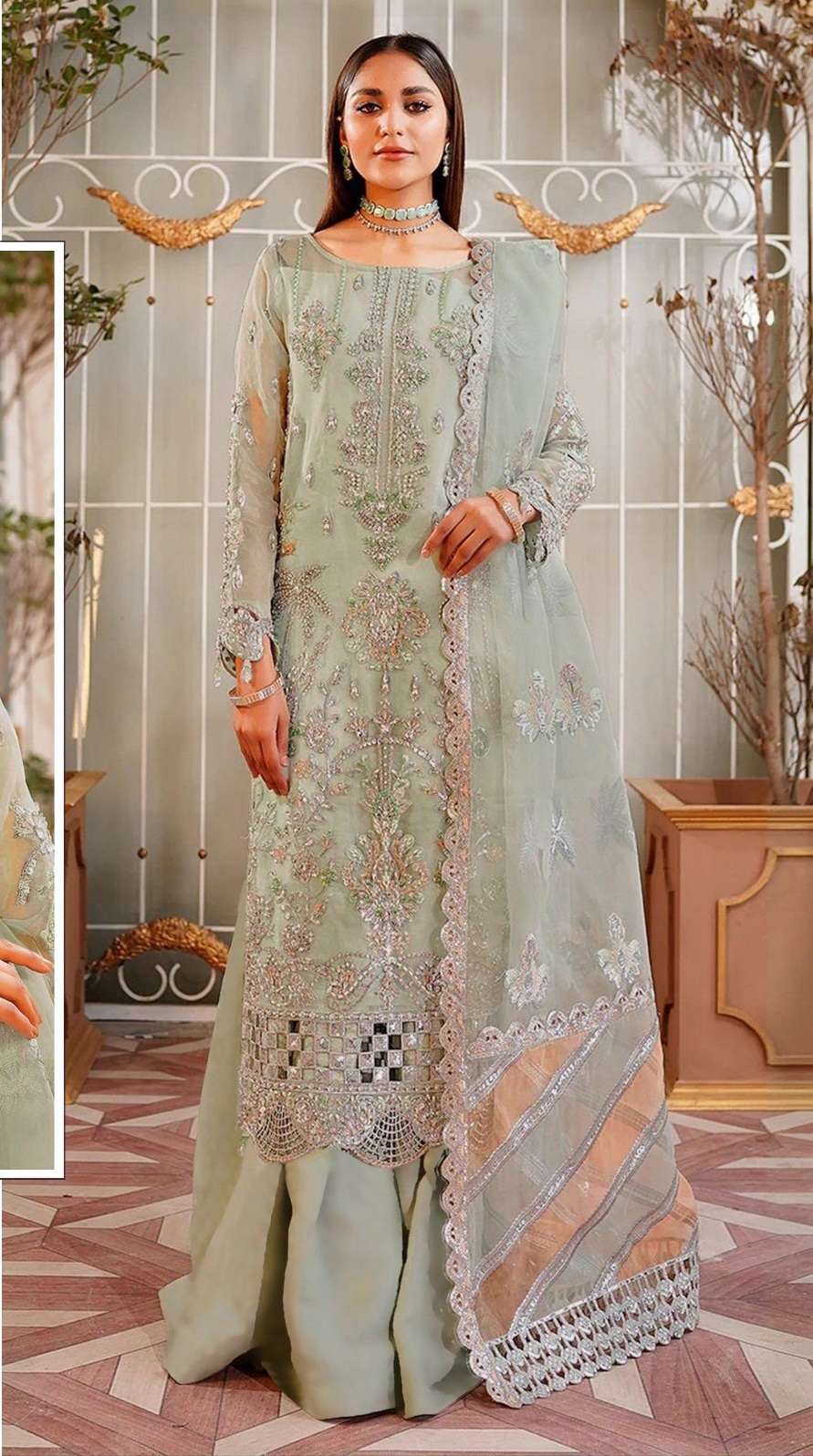 DESIGNER INDIAN PAKISTANI FANCY WEDDING PARTY WEAR ORGANZA SALWAR SUIT SRH 1088 A