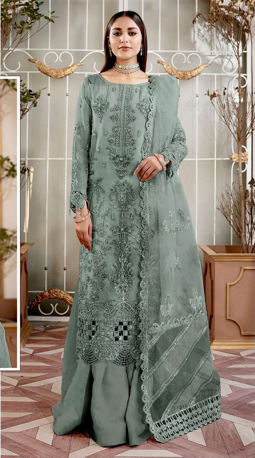 DESIGNER INDIAN PAKISTANI FANCY WEDDING PARTY WEAR ORGANZA SALWAR SUIT SRH 1088 B