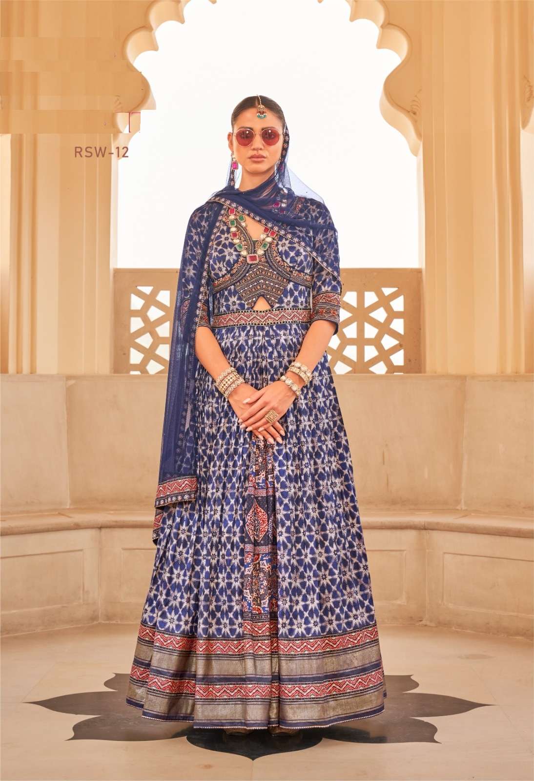 DESIGNER INDIAN WEDDING PARTY READY TO WEAR BLUE SILK ANARKALI SALWAR SUIT AND GOWN ANARKALI DRESS SM RV RAMSITA 12