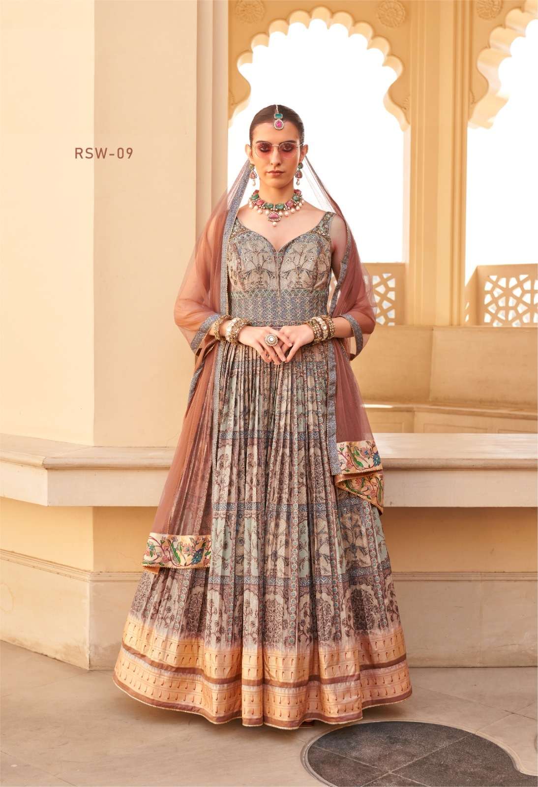 DESIGNER INDIAN WEDDING PARTY READY TO WEAR CHIKU SILK ANARKALI SALWAR SUIT AND GOWN ANARKALI DRESS SM RV RAMSITA 9