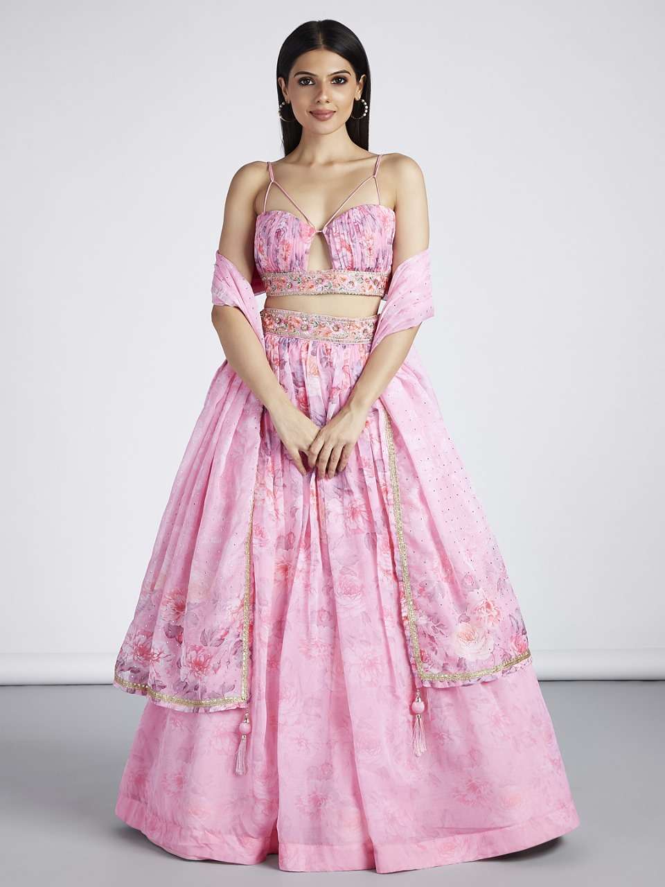 DESIGNER TRENDY STYLISH FANCY WEDDING PARTY WEAR INDIAN ORGANZA SILK PINK LEHENGA CHOLI PC 342