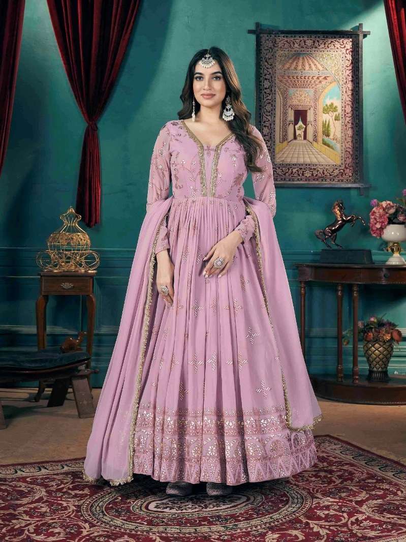 DESIGNER WEDDING PARTY WEAR FAUX GEORGETTE PINK ANARKALI SALWAR SUIT READY WEAR GOWN WITH DUPATTA KF FLORY 5021