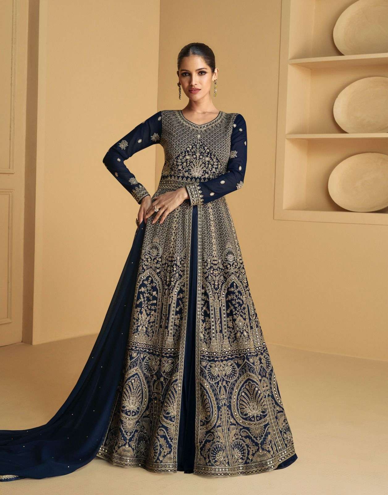 DESIGNER WEDDING PARTY WEAR REAL GEORGETTE BLUE ANARKALI SALWAR SUIT GOWN WITH DUPATTA AF TAREEF 9973