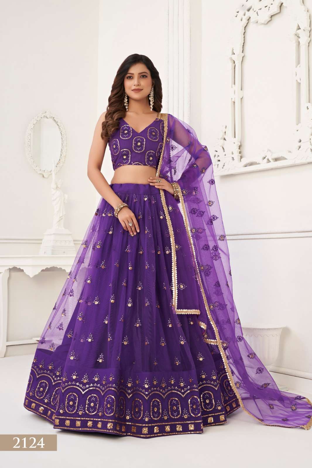 INDIAN BOLLYWOOD DESIGNER FANCY WEDDING PARTY WEAR BUTTERFLY NET PURPLE LEHENGA CHOLI SM NRY 2124