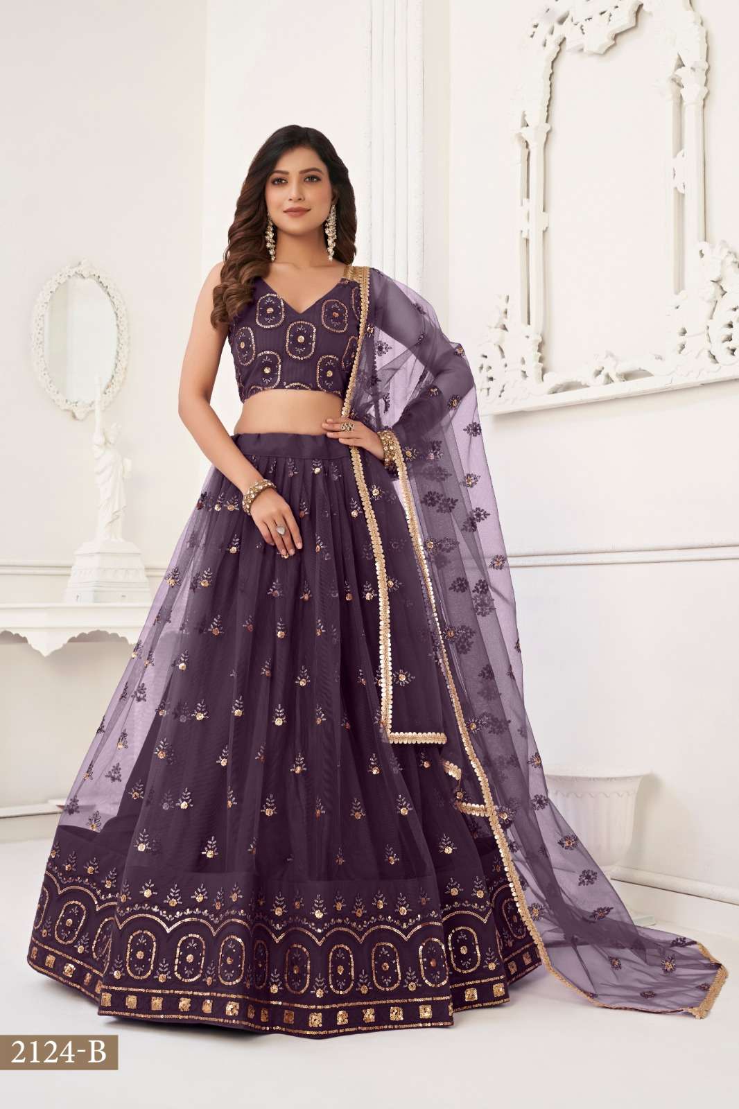 INDIAN BOLLYWOOD DESIGNER FANCY WEDDING PARTY WEAR BUTTERFLY NET BLUE LEHENGA CHOLI SM NRY 2124 B