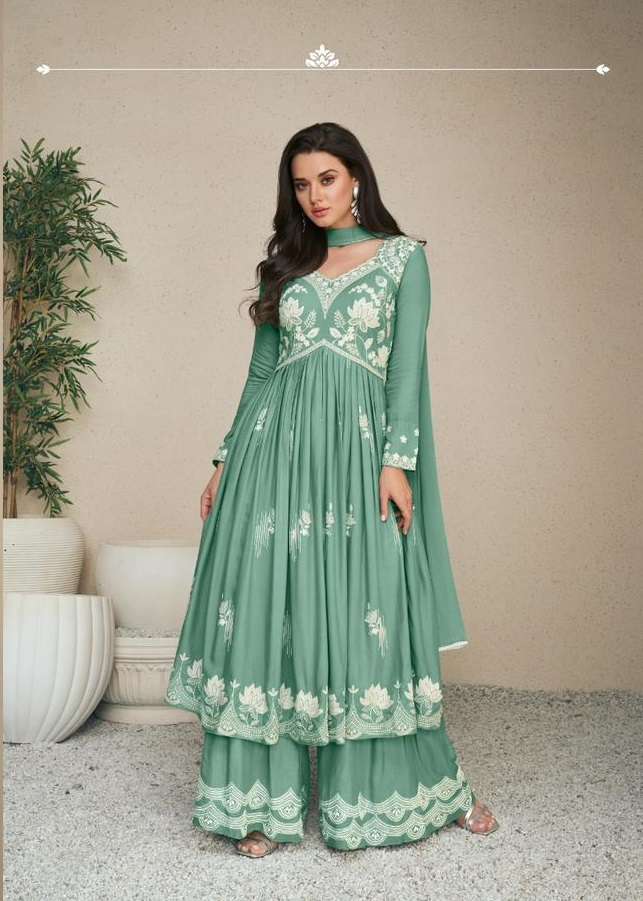 INDIAN DESIGNER FANCY REYON READY TO WEAR GREEN SHARARA PALLAZO SALWAR SUIT NVN VMK 1027 A