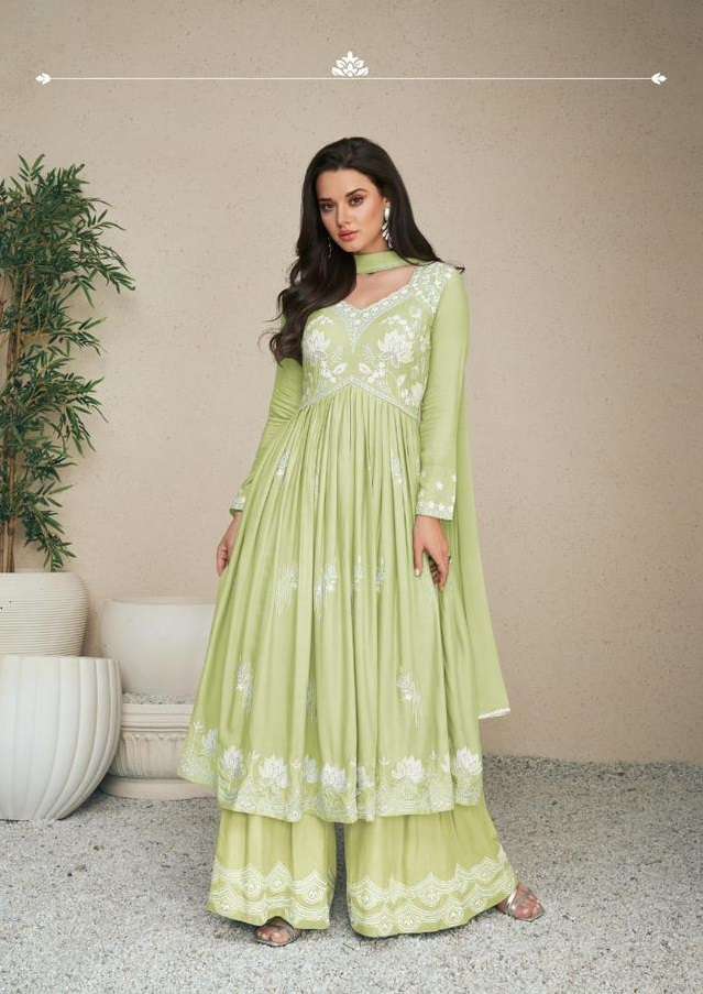 INDIAN DESIGNER FANCY REYON READY TO WEAR GREEN SHARARA PALLAZO SALWAR SUIT NVN VMK 1027 C