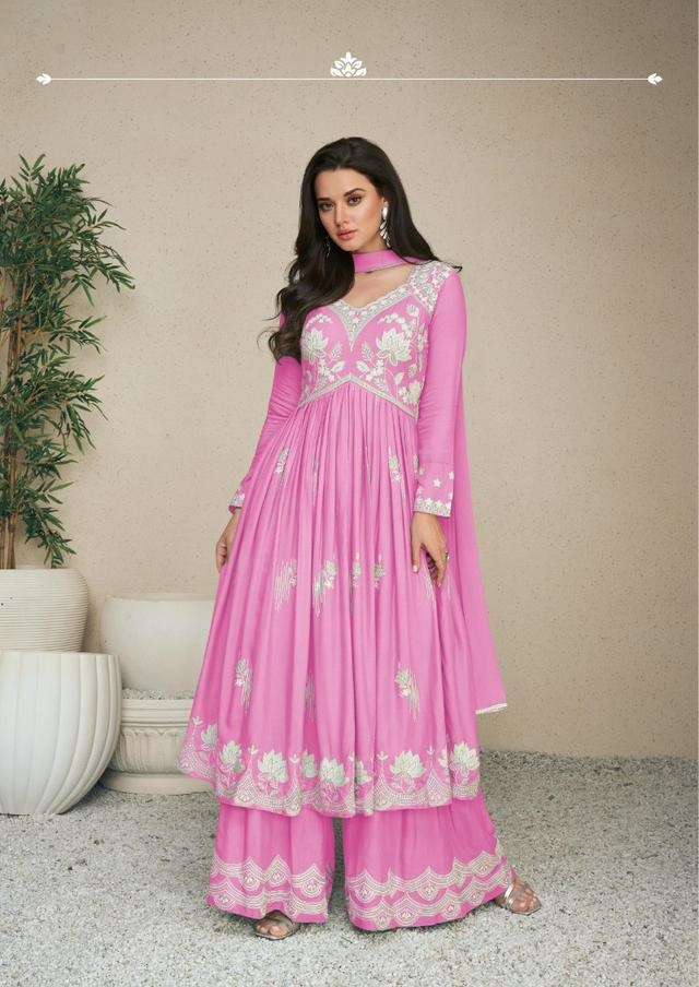 INDIAN DESIGNER FANCY REYON READY TO WEAR PINK SHARARA PALLAZO SALWAR SUIT NVN VMK 1027 D