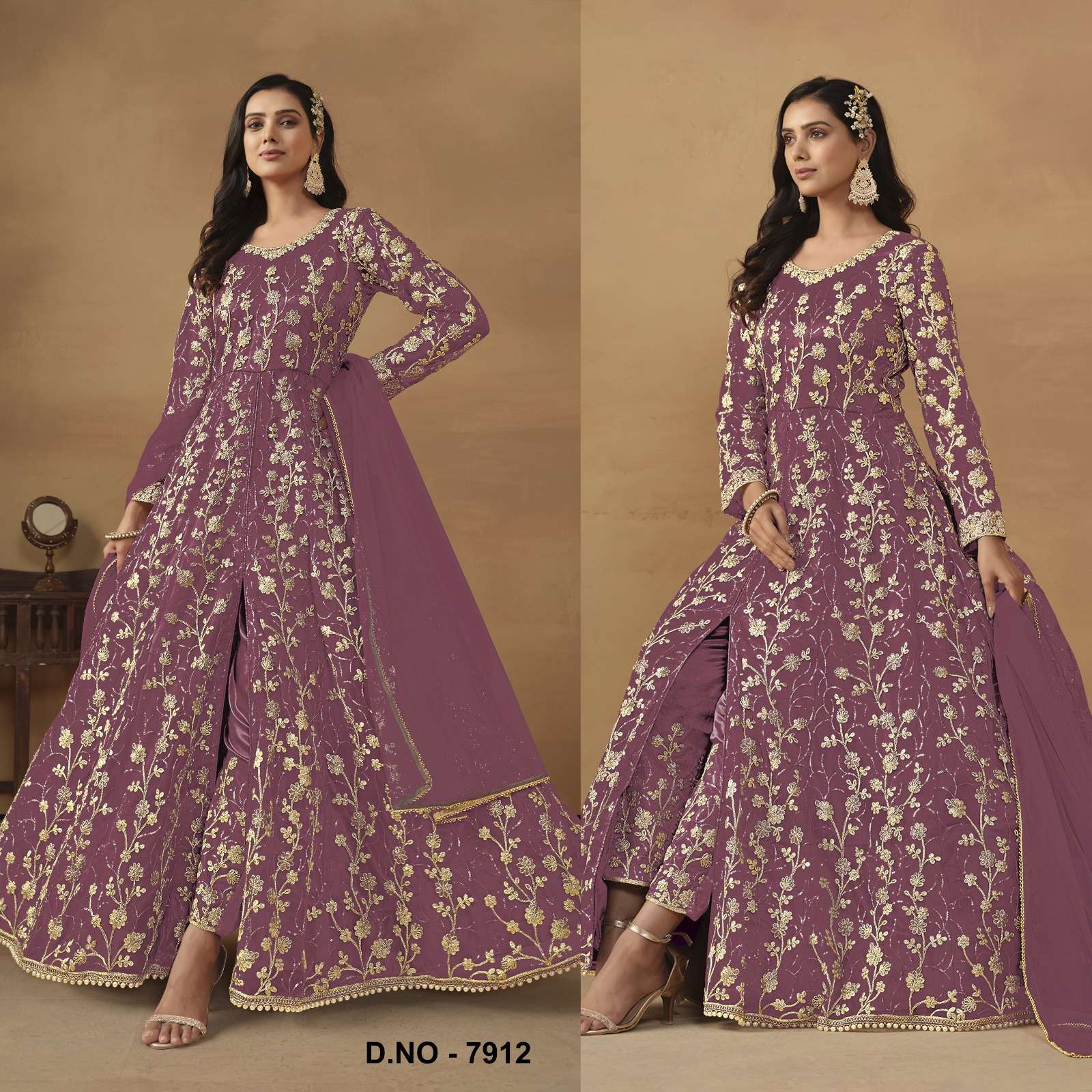 INDIAN DESIGNER FANCY WEDDING BRIDAL PARTY WEAR DEEP PINK NET ANARKALI SALWAR SUIT GOWN SRH 7912