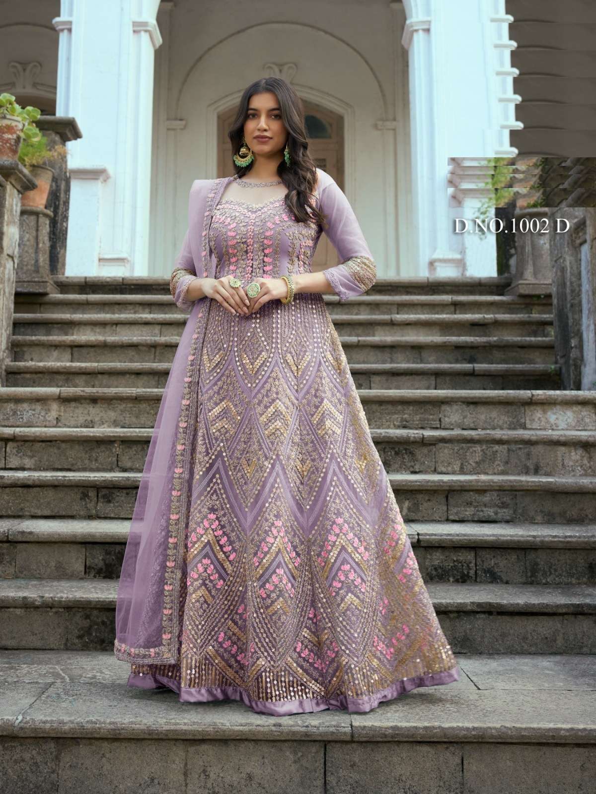 INDIAN DESIGNER FANCY WEDDING BRIDAL PARTY WEAR LAVENDER NET ANARKALI SALWAR SUIT GOWN SBH RUKSAAR 1002 D