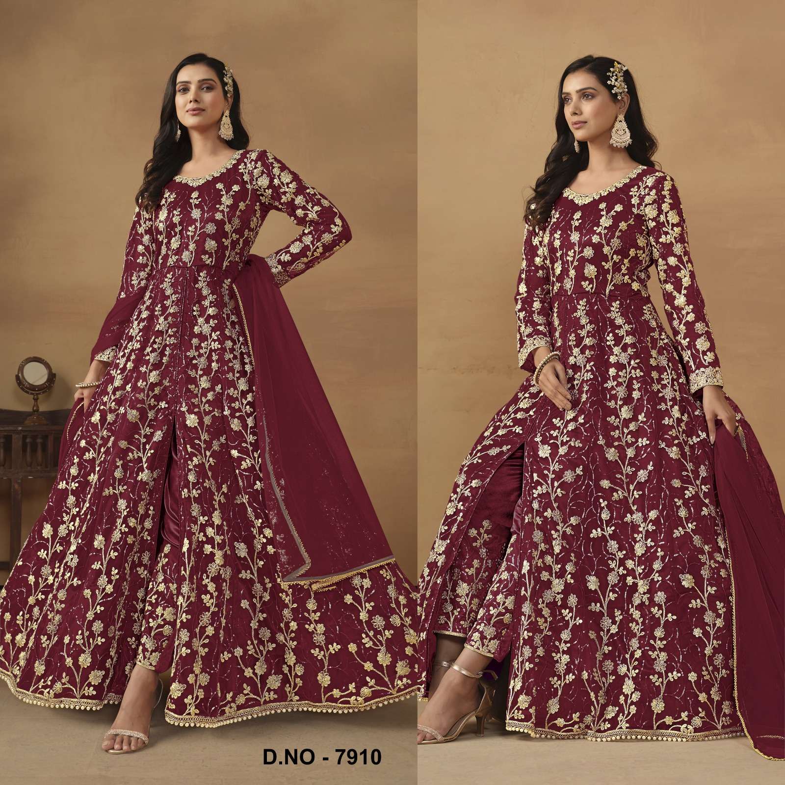 INDIAN DESIGNER FANCY WEDDING BRIDAL PARTY WEAR RED NET ANARKALI SALWAR SUIT GOWN SRH 7910