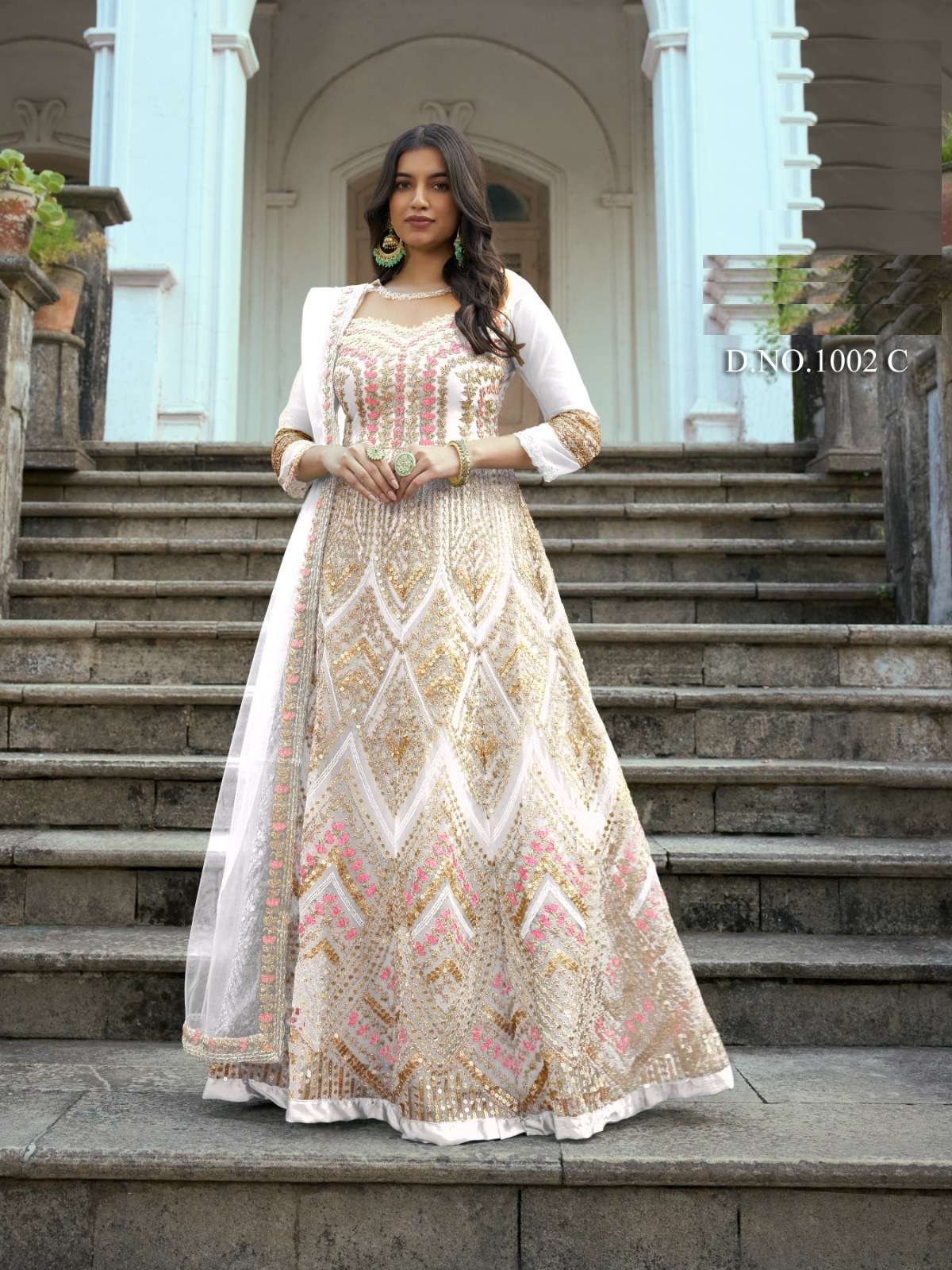 INDIAN DESIGNER FANCY WEDDING BRIDAL PARTY WEAR WHITE NET ANARKALI SALWAR SUIT GOWN SBH RUKSAAR 1002 C