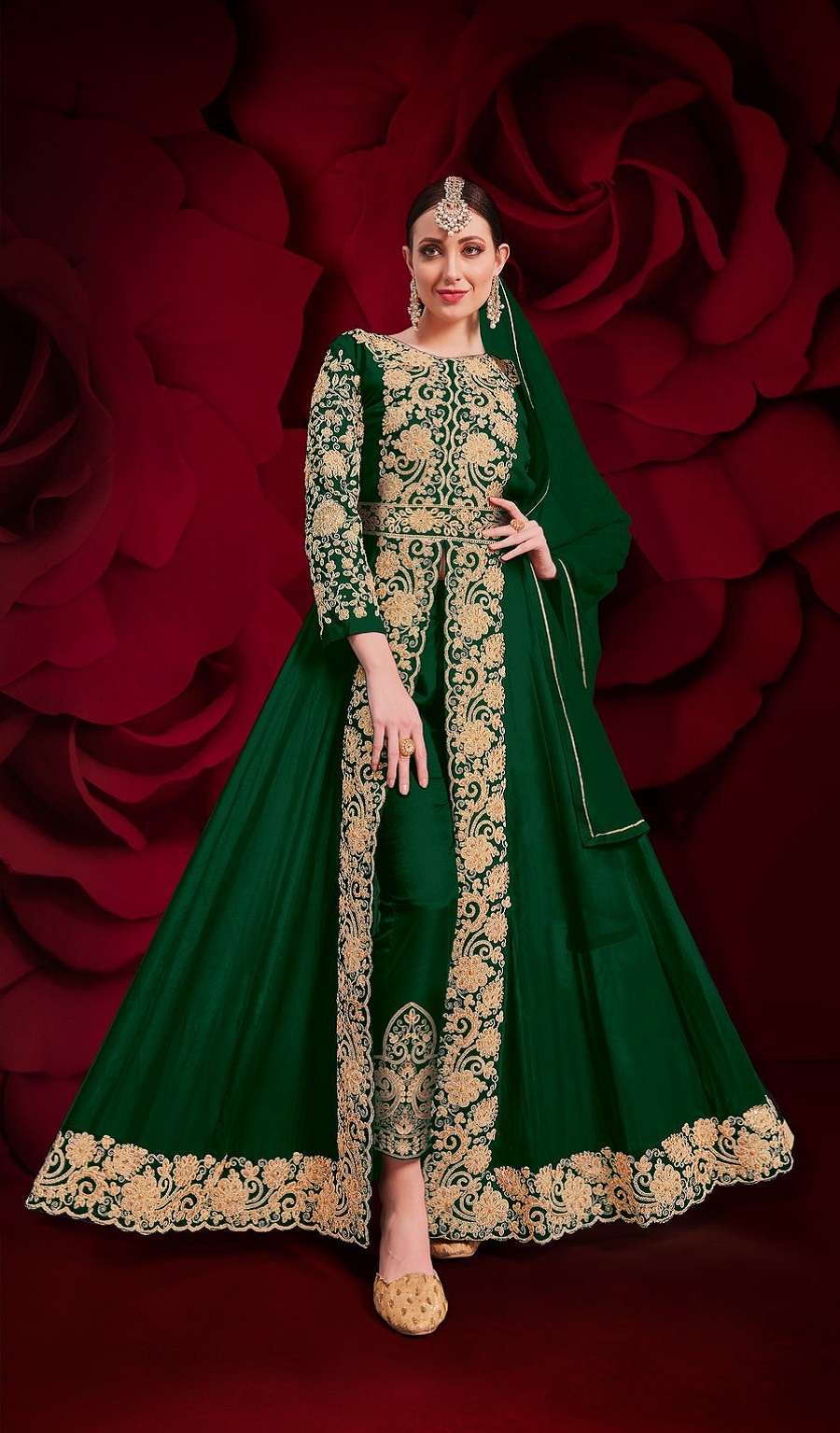 PREMIUM WEDDING PARTY WEAR FANCY LONG ANARKALI GREEN SALWAR SUIT IN PURE GEORGETTE 17002 G