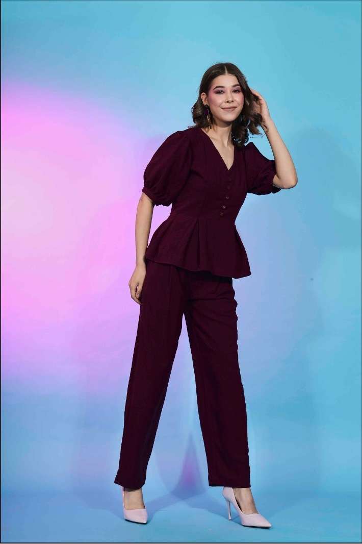 READYMADE FANCY FABRIC MAROON CO ORD SET FOR WOMEN KF FEMELLA 5704