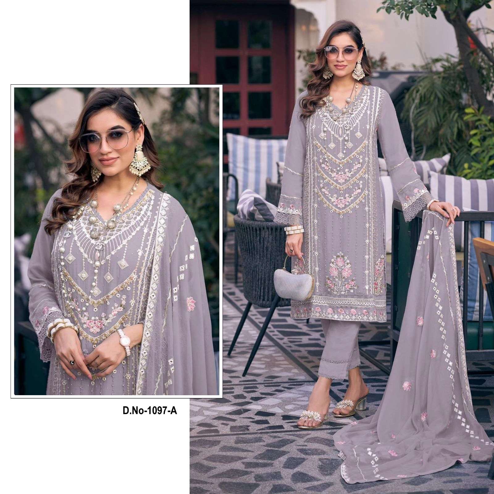 DESIGNER FANCY WEDDING PARTY FESTIVAL WEAR FAUX GEORGETTE LAVENDER STARIGHT PAKISTANI SALWAR SUIT SRH 1097 A