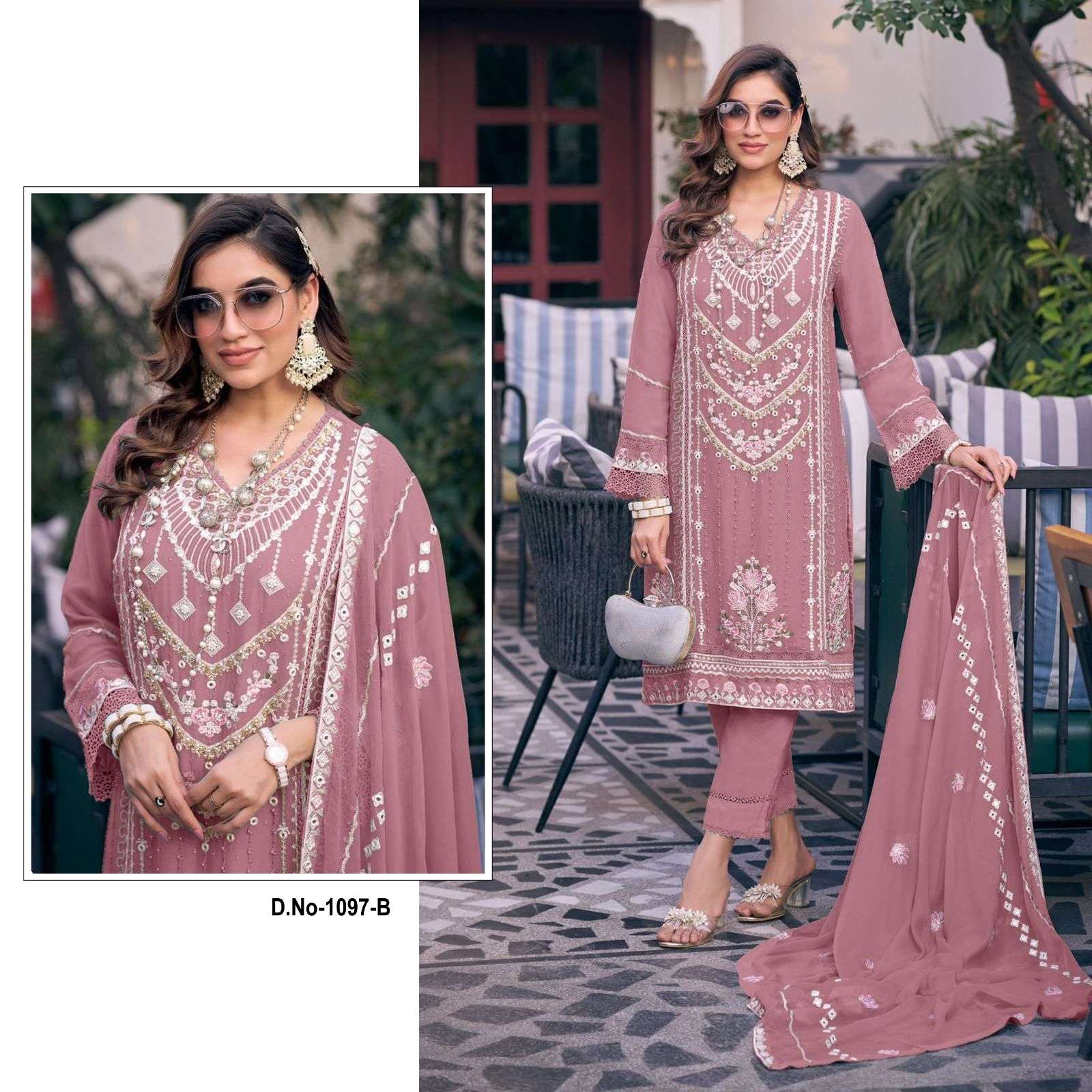 DESIGNER FANCY WEDDING PARTY FESTIVAL WEAR FAUX GEORGETTE PINK STARIGHT PAKISTANI SALWAR SUIT SRH 1097 B