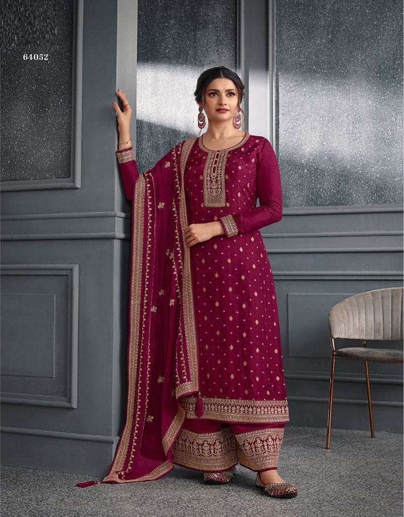 DESIGNER FANCY WEDDING PARTY WEAR DOLA SILK RED PALLAZO SHARARA SALWAR SUIT RH SOHA 64052