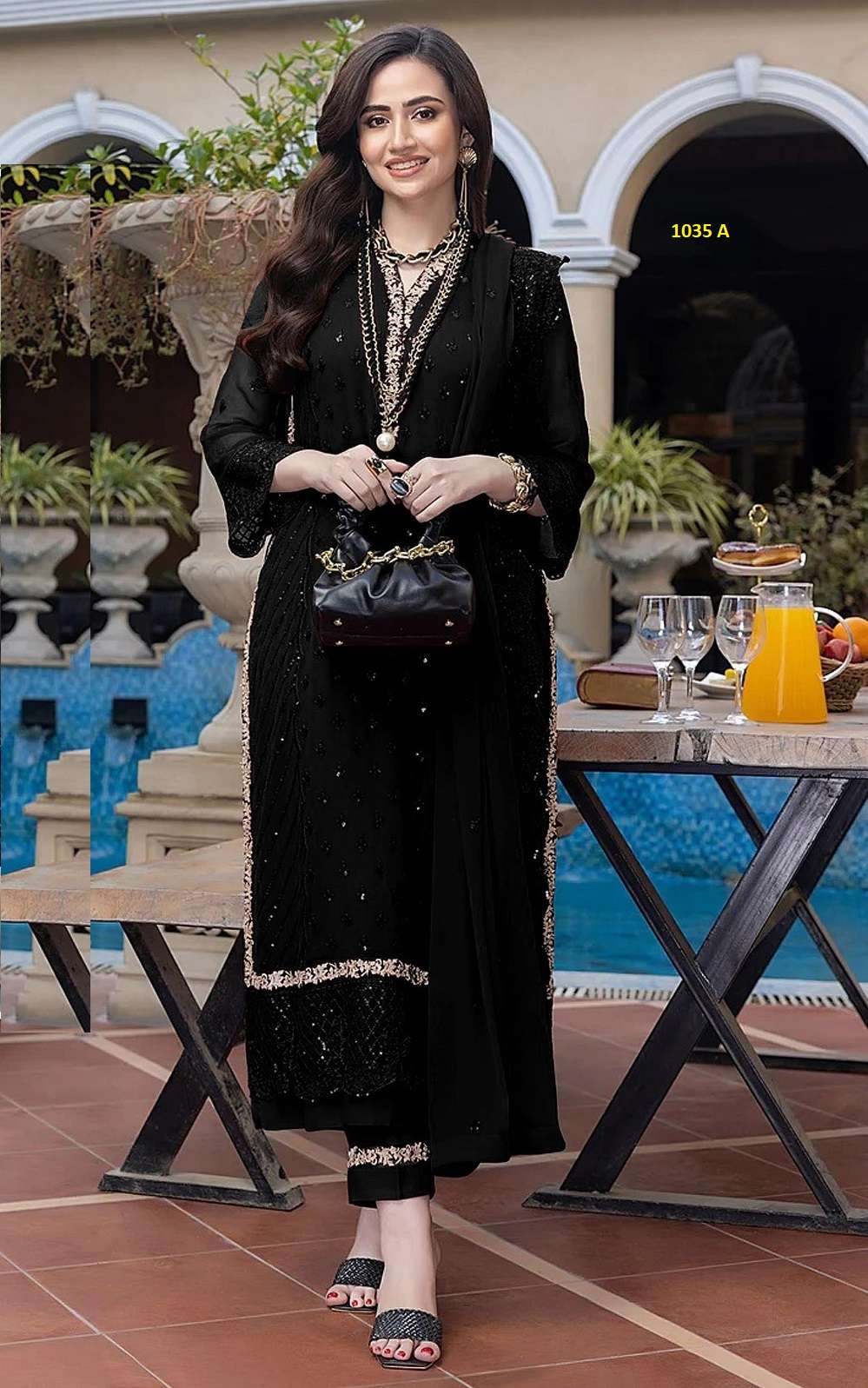 DESIGNER FANCY WEDDING PARTY WEAR GEORGETTE STARIGHT BLACK PAKISTANI SALWAR SUIT CPR 1035 A