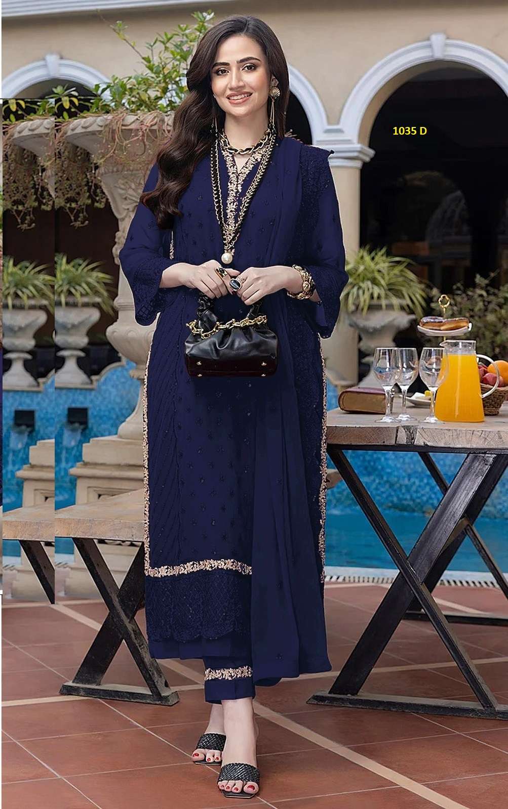 DESIGNER FANCY WEDDING PARTY WEAR GEORGETTE STARIGHT BLUE PAKISTANI SALWAR SUIT CPR 1035 D