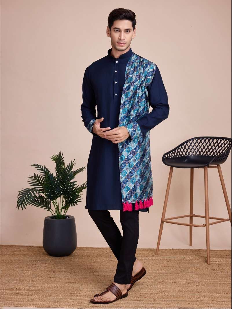 DESIGNER FANCY WEDDING PARTY WEAR HEAVY BLUE SILK READY TO WEAR MENS INDIAN KURTA KF VASTRA 6004