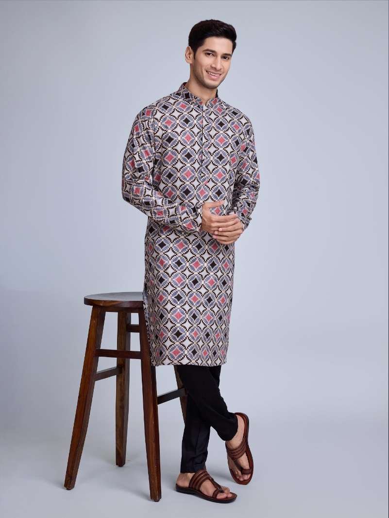 DESIGNER FANCY WEDDING PARTY WEAR HEAVY RAYON COTTON READY TO WEAR FREY MENS INDIAN KURTA KF VASTRA 6013