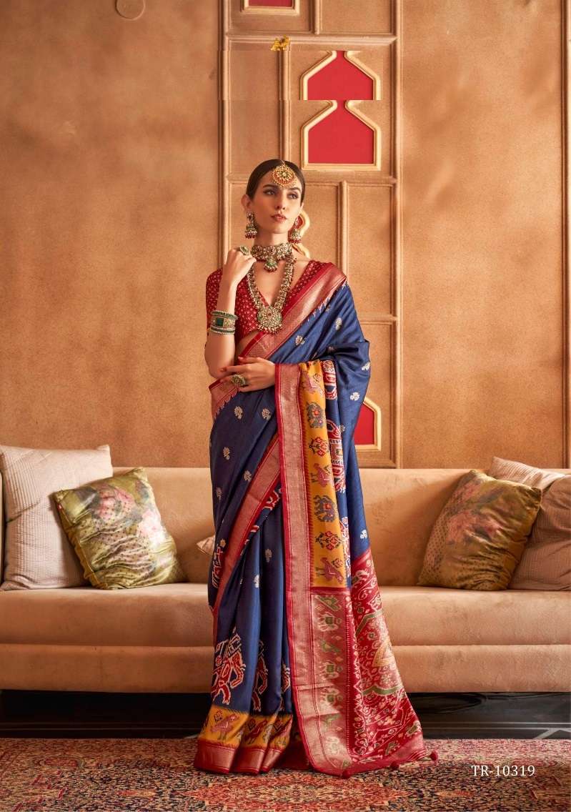 DESIGNER FANCY WEDDING PARTY WEAR INDIAN BLUE SILK PATOLA SAREE SM TRTH HAT PATOLA 10319