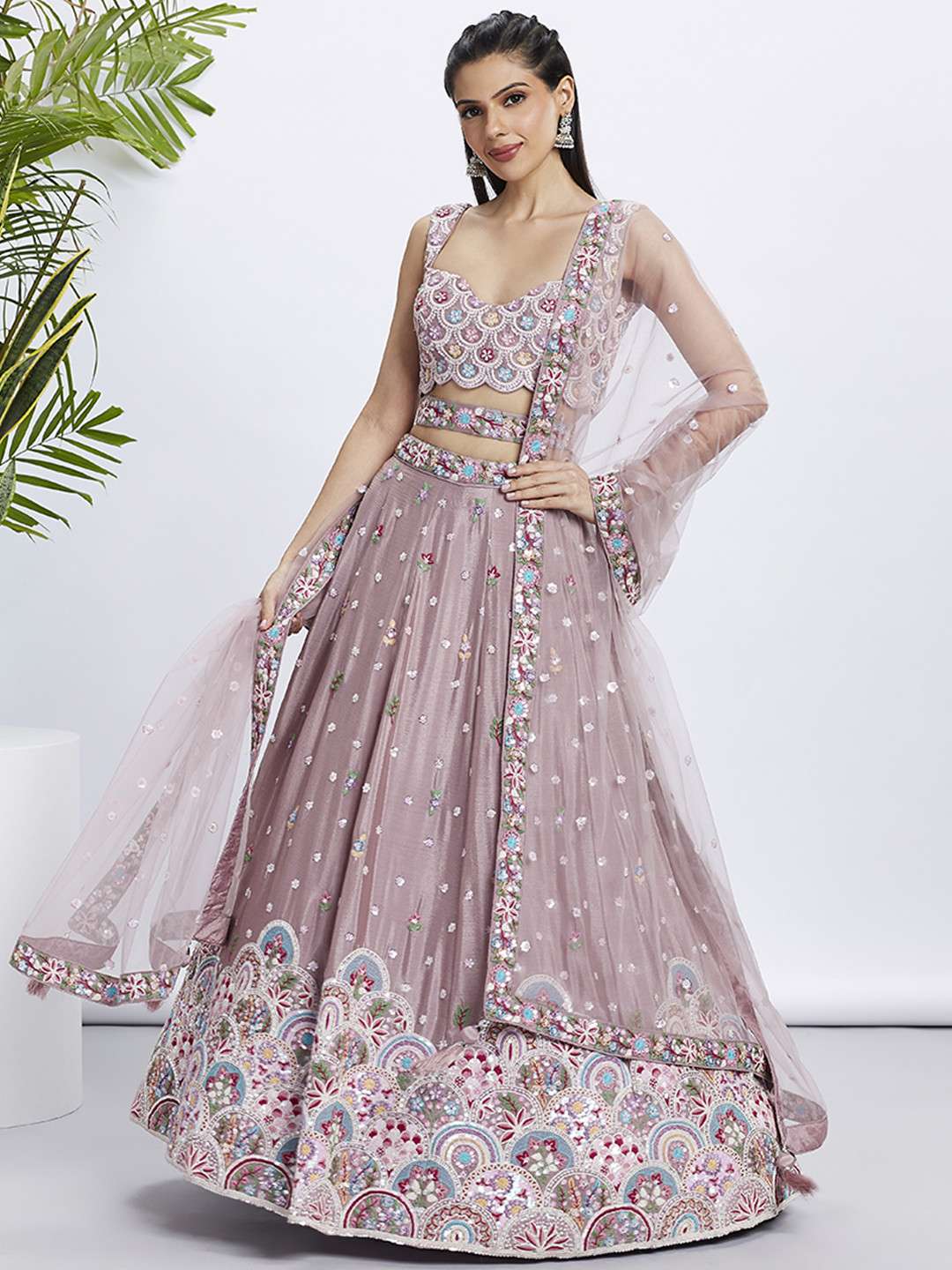 DESIGNER FANCY WEDDING PARTY WEAR INDIAN CHIFFON PINK LEHENGA CHOLI SM PAL 6001 B