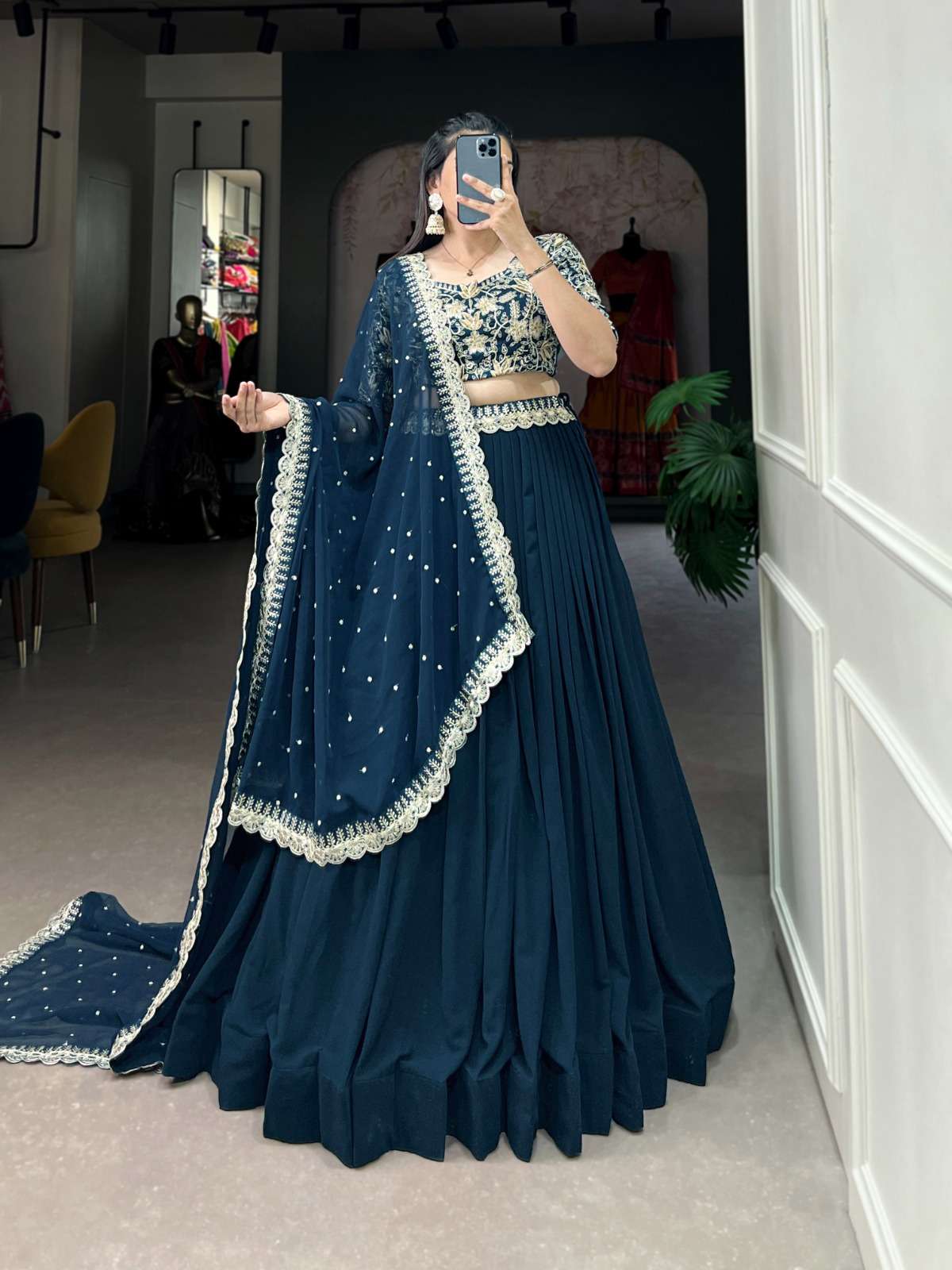 DESIGNER FANCY WEDDING PARTY WEAR INDIAN GEORGETTE BLUE LEHENGA CHOLI WITH DUPATTA PC 1405