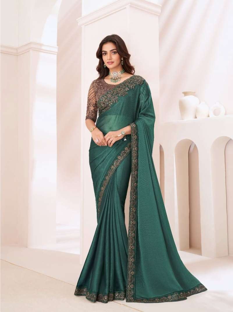 DESIGNER FANCY WEDDING PARTY WEAR INDIAN GEORGETTE GREEN SAREE COLLECTION SM TFH 1305