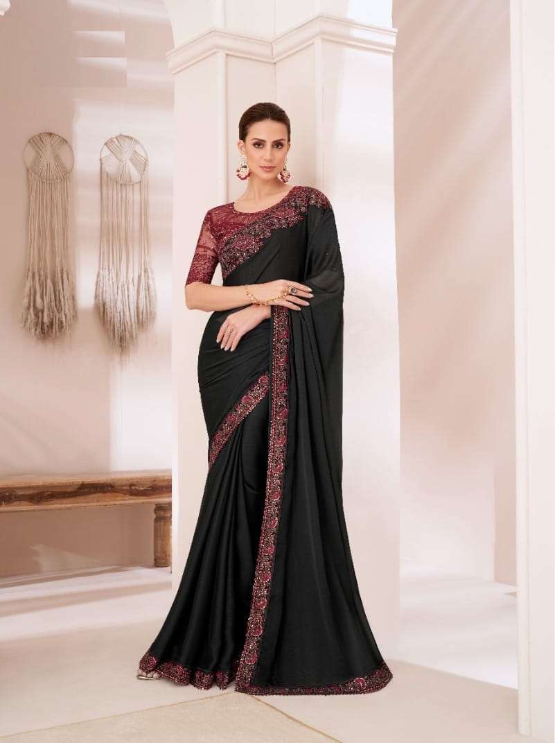 DESIGNER FANCY WEDDING PARTY WEAR INDIAN GEORGETTE BLACK SAREE COLLECTION SM TFH 1306