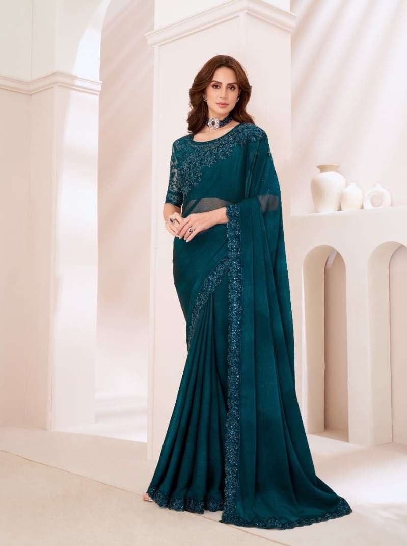 DESIGNER FANCY WEDDING PARTY WEAR INDIAN GEORGETTE BLUE SAREE COLLECTION SM TFH 1316