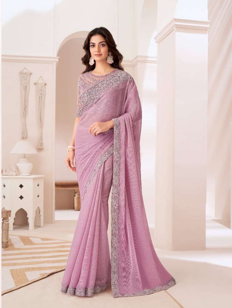 DESIGNER FANCY WEDDING PARTY WEAR INDIAN GEORGETTE PINK SAREE COLLECTION SM TFH 1317