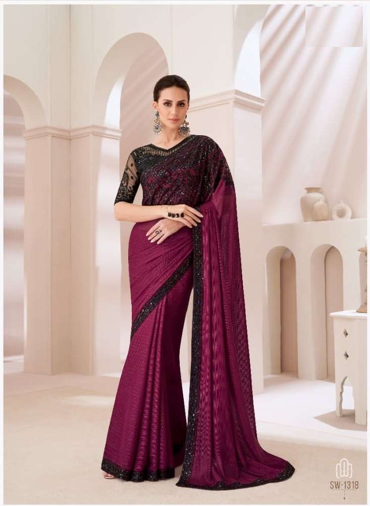 DESIGNER FANCY WEDDING PARTY WEAR INDIAN GEORGETTE MAROON SAREE COLLECTION SM TFH 1318