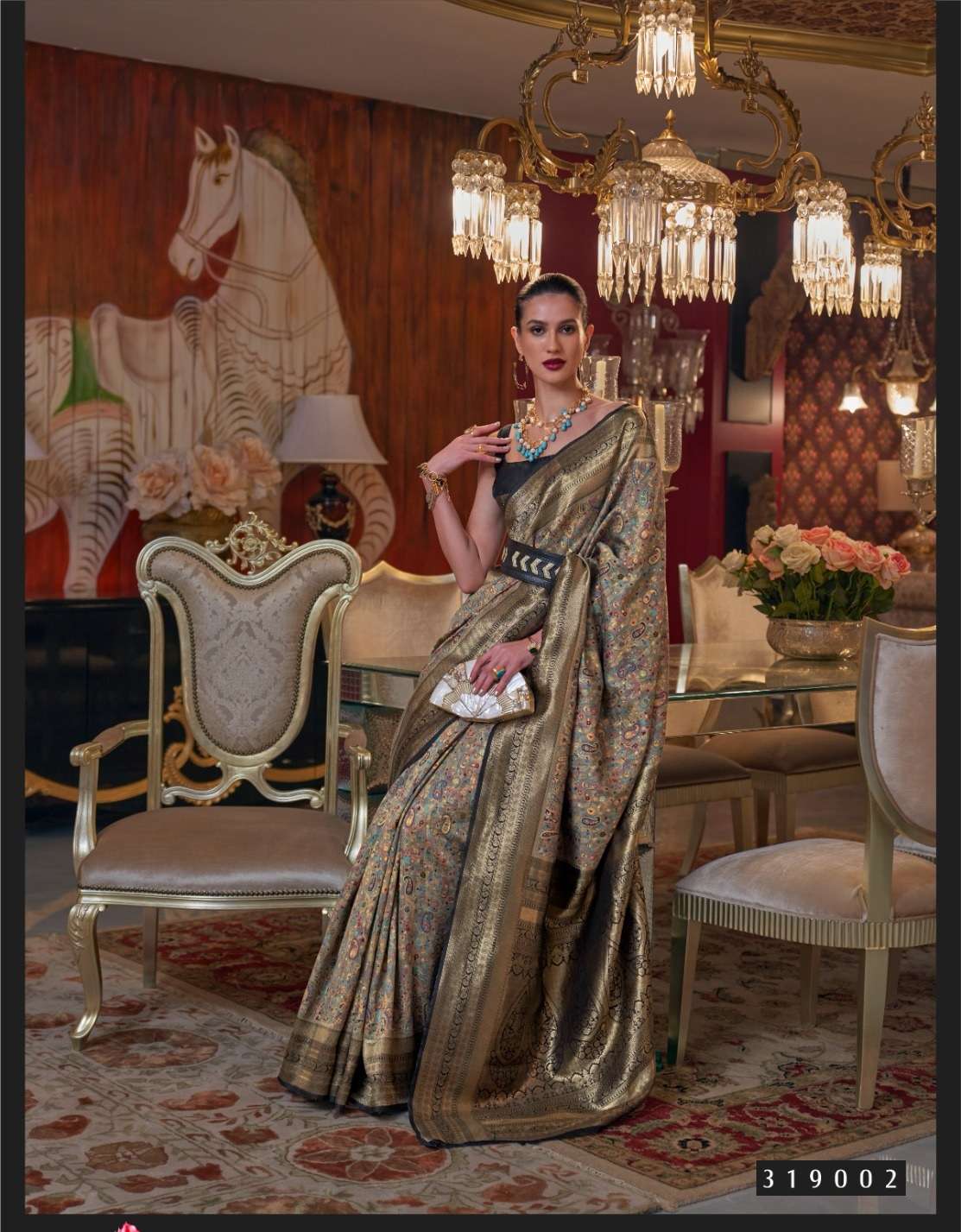 DESIGNER FANCY WEDDING PARTY WEAR INDIAN GOLD COLOR SILK SAREE SM RJT KSHAHIDA 319002