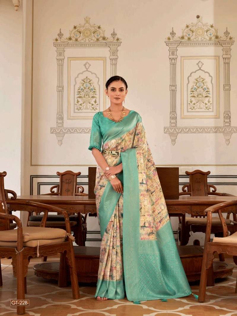 DESIGNER FANCY WEDDING PARTY WEAR INDIAN GREEN NAYLON SILK SAREE SM GT SACHITA 22 B