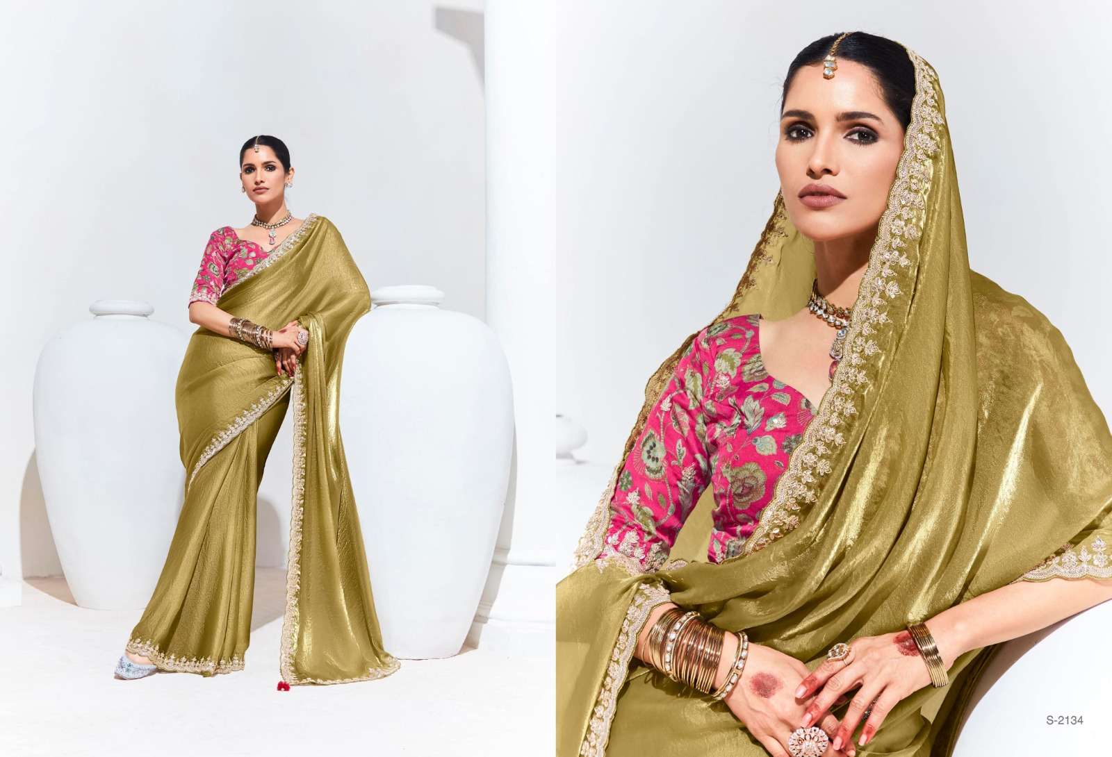 DESIGNER FANCY WEDDING PARTY WEAR INDIAN GREEN ORGANZA SAREE COLLECTION SM KM RANGHAT 2134