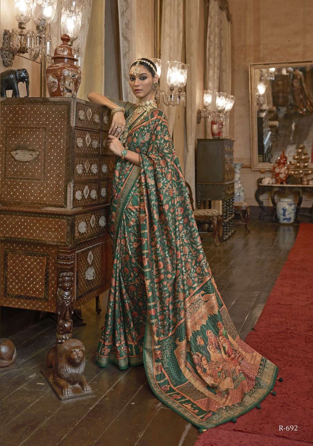 DESIGNER FANCY WEDDING PARTY WEAR INDIAN GREEN PATOLA SILK SAREE SM RW PADMAWAT 692