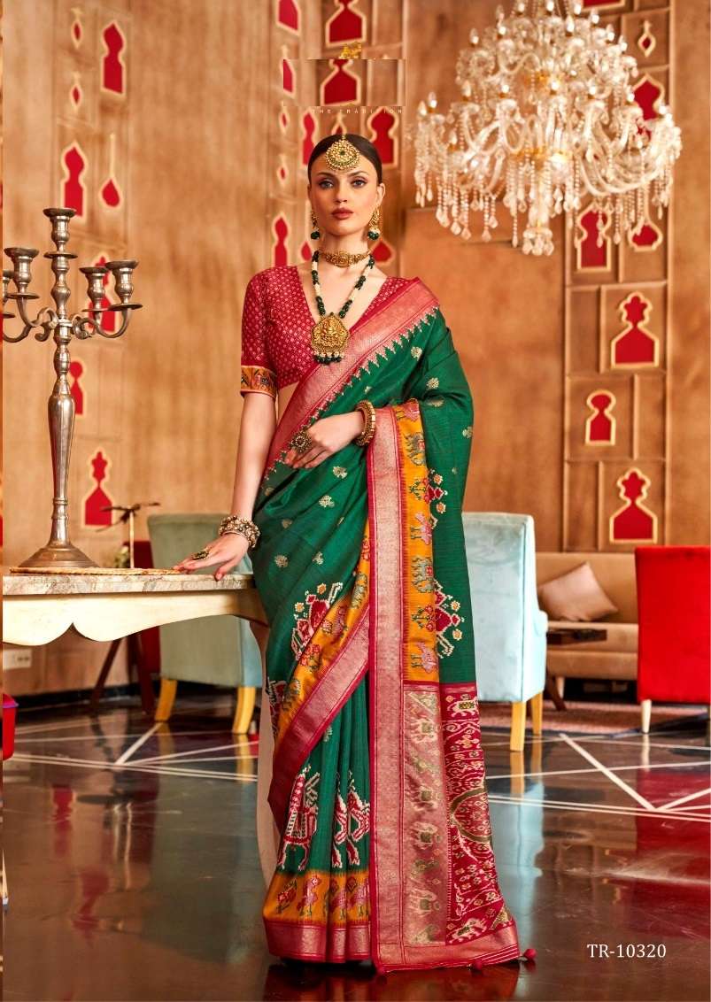 DESIGNER FANCY WEDDING PARTY WEAR INDIAN GREEN SILK PATOLA SAREE SM TRTH HAT PATOLA 10320