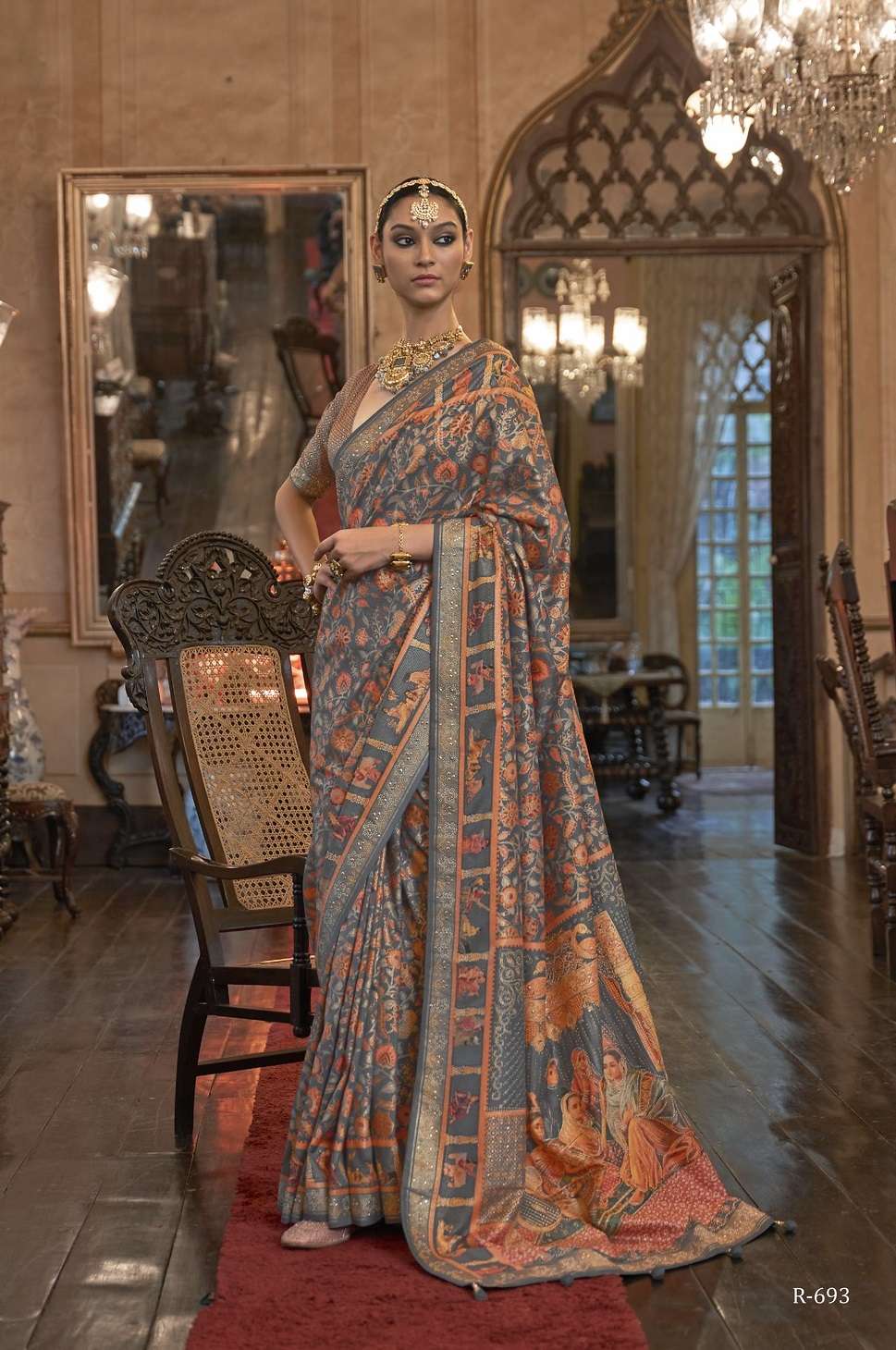 DESIGNER FANCY WEDDING PARTY WEAR INDIAN GREY PATOLA SILK SAREE SM RW PADMAWAT 693