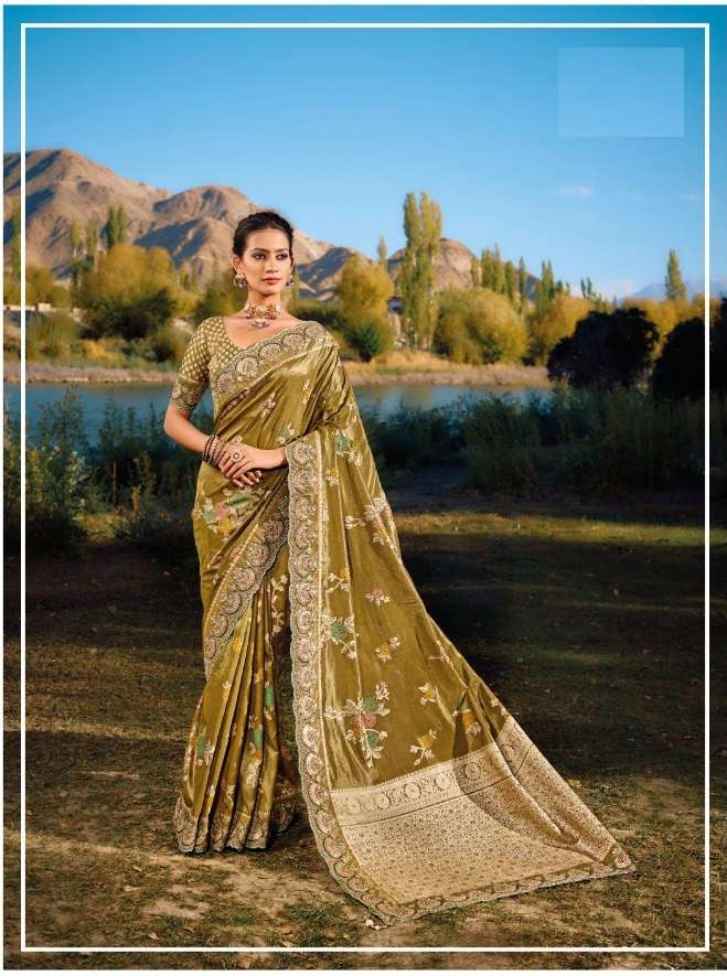 DESIGNER FANCY WEDDING PARTY WEAR INDIAN HEAVY YELLOW BANARASI SILK SAREE SM MN 7306