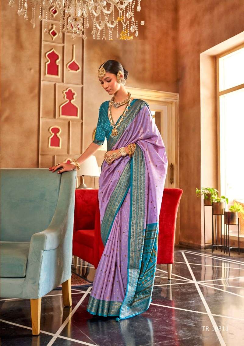 DESIGNER FANCY WEDDING PARTY WEAR INDIAN LAVENDER SILK PATOLA SAREE SM TRTH HAT PATOLA 10311