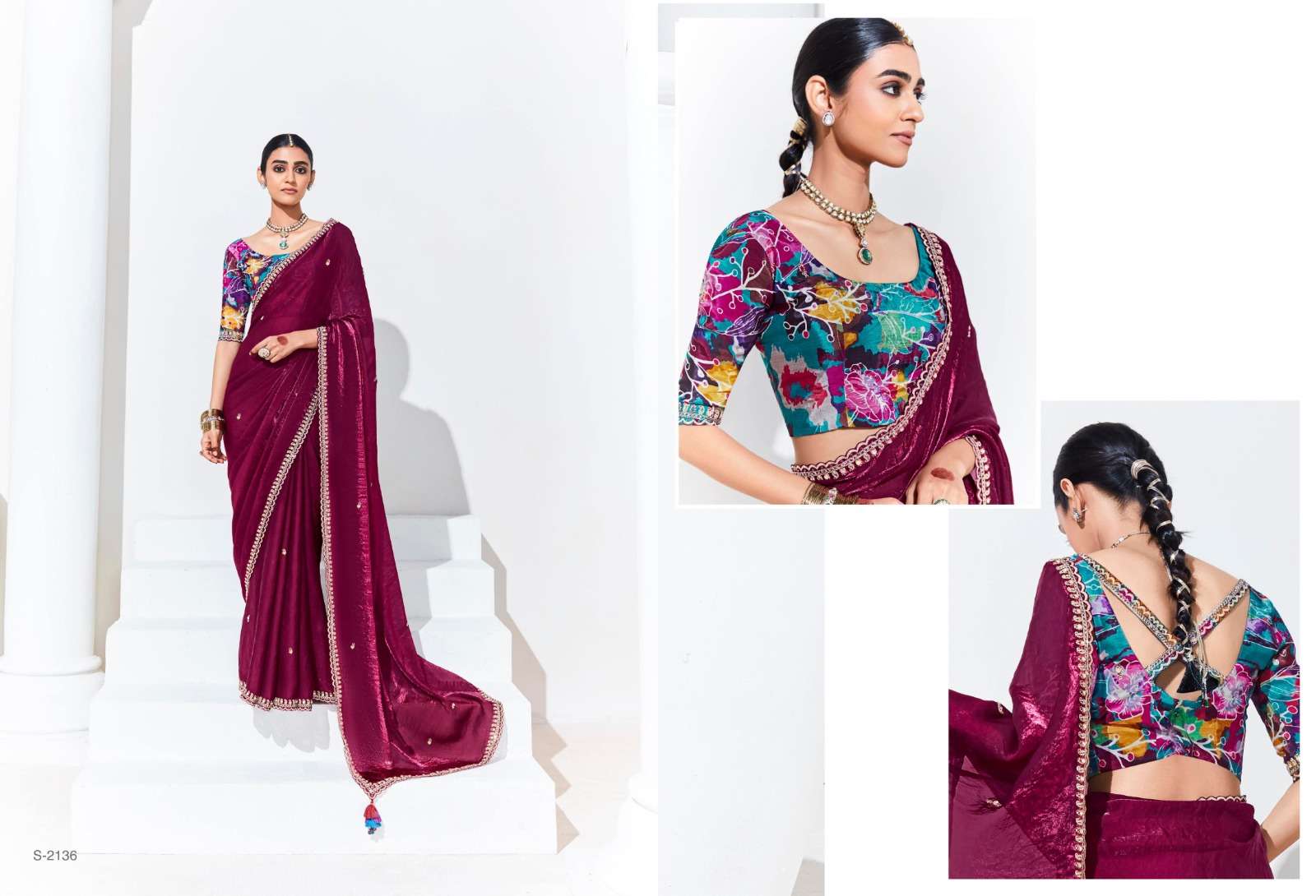 DESIGNER FANCY WEDDING PARTY WEAR INDIAN MAROON ORGANZA SAREE COLLECTION SM KM RANGHAT 2136