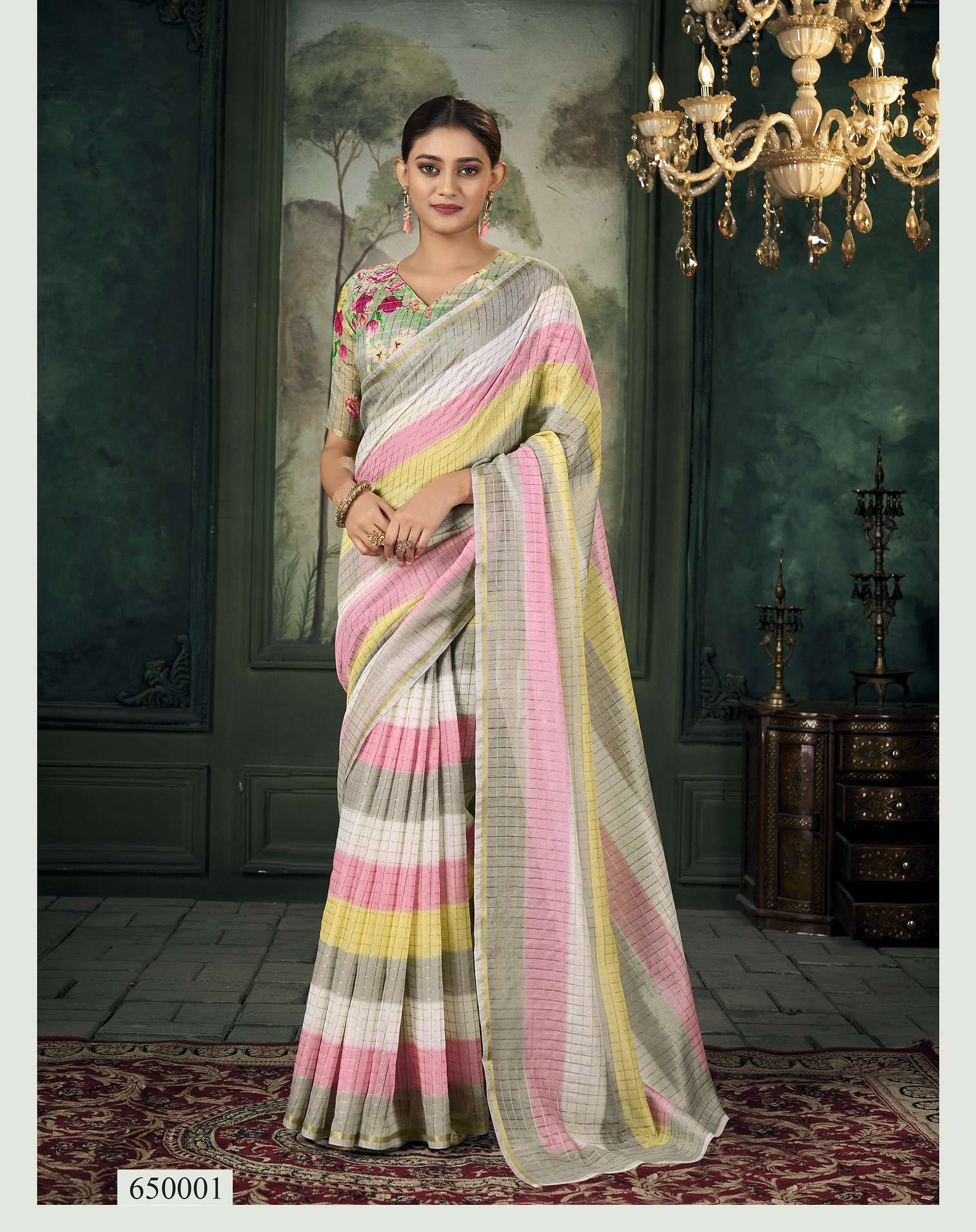 DESIGNER FANCY WEDDING PARTY WEAR INDIAN MULTICOLOR LINEN COTTON SAREE SM RJPT MEGH DHANOOSH 650001