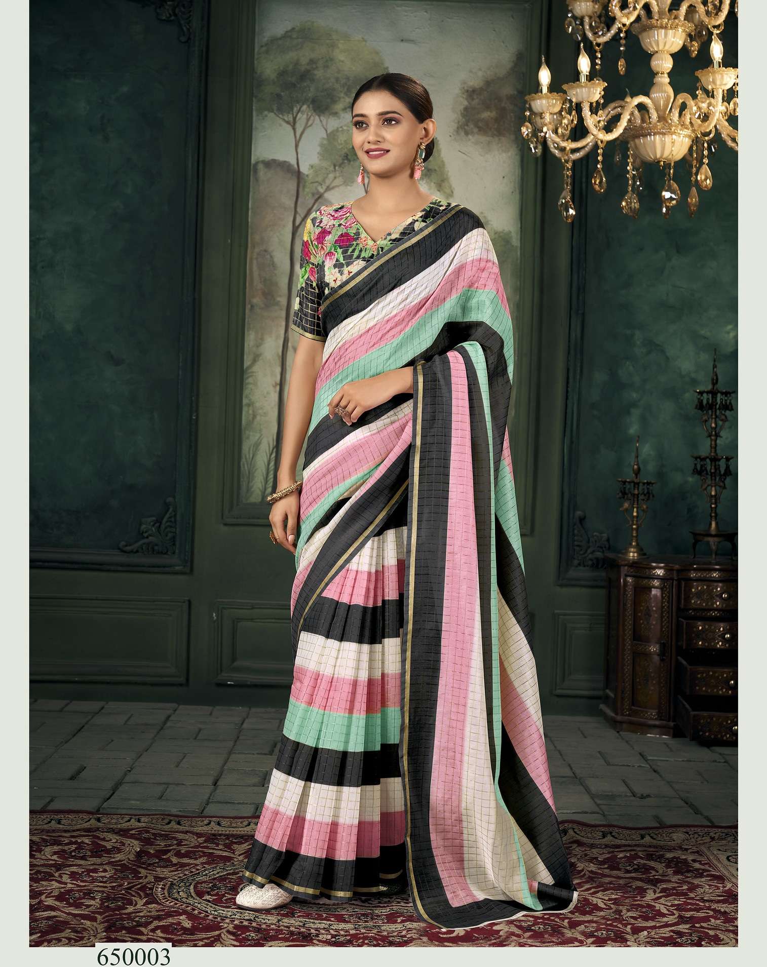 DESIGNER FANCY WEDDING PARTY WEAR INDIAN MULTICOLOR LINEN COTTON SAREE SM RJPT MEGH DHANOOSH 650003