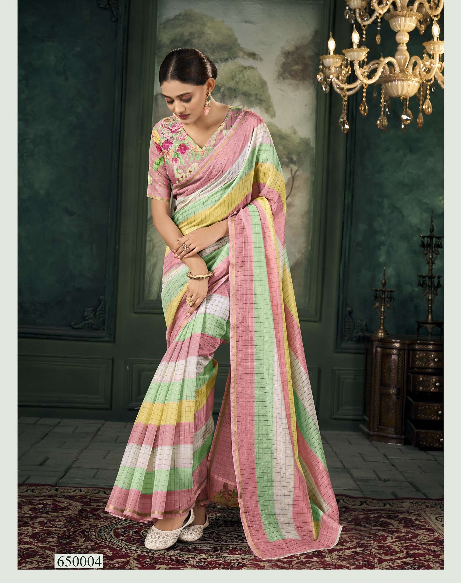 DESIGNER FANCY WEDDING PARTY WEAR INDIAN MULTICOLOR LINEN COTTON SAREE SM RJPT MEGH DHANOOSH 650004