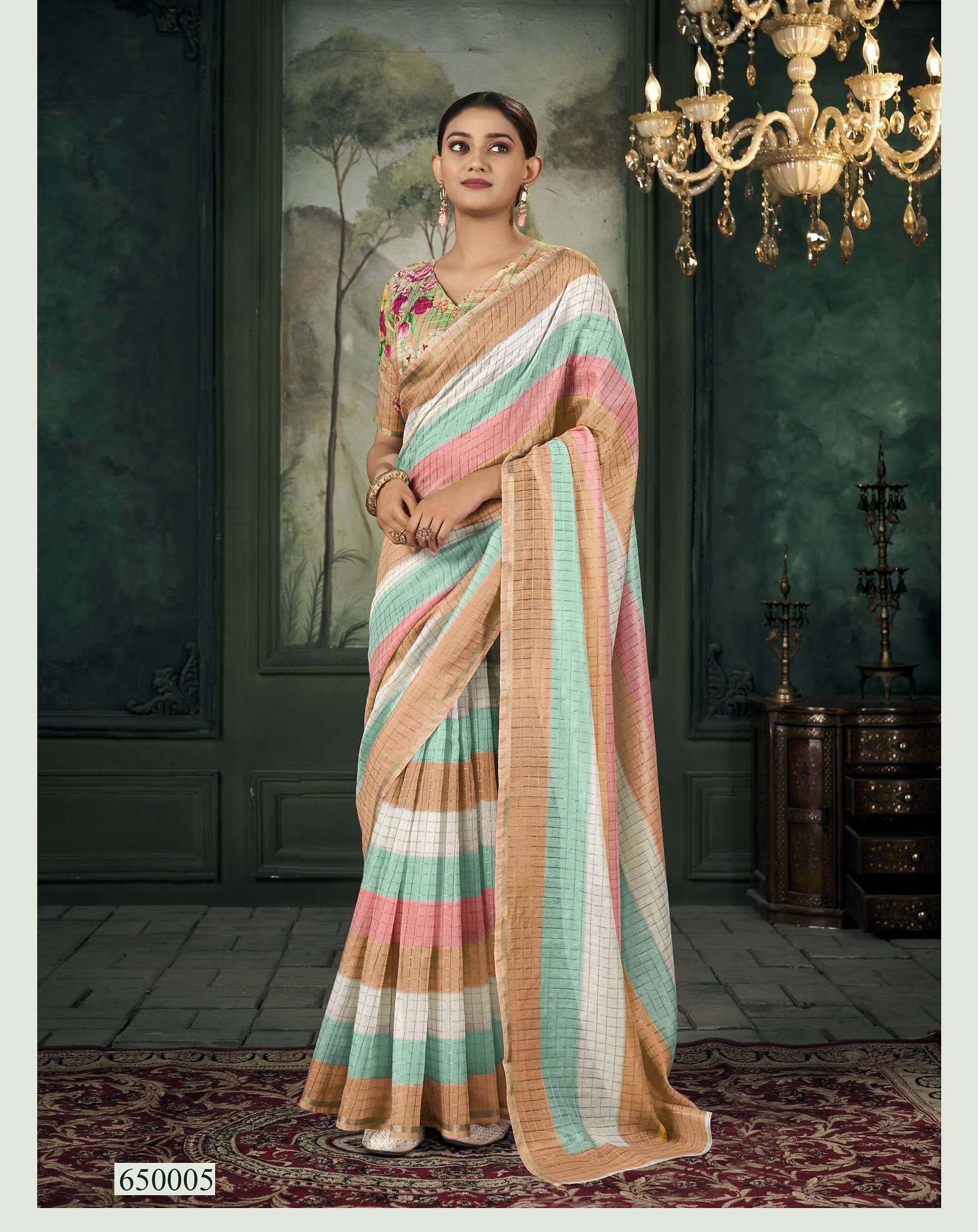 DESIGNER FANCY WEDDING PARTY WEAR INDIAN MULTICOLOR LINEN COTTON SAREE SM RJPT MEGH DHANOOSH 650005